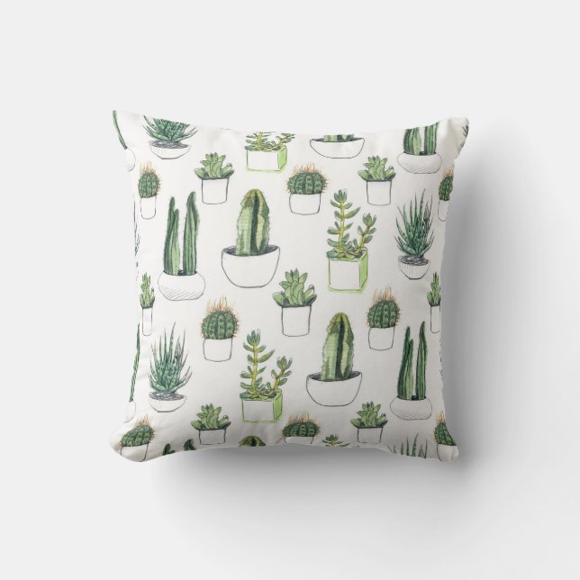 Watercolour Cacti & Succulent Cushion (Front)