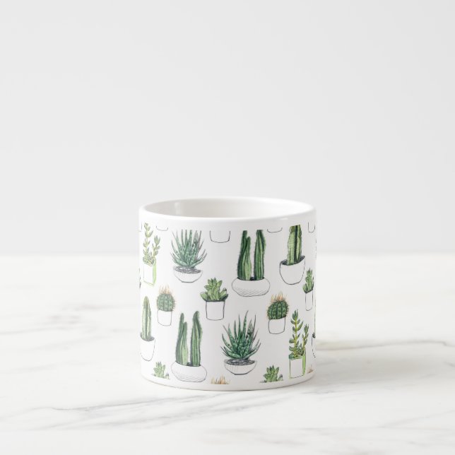 Watercolour Cacti & Succulent Espresso Cup (Front)