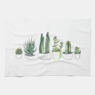 Watercolour Cacti & Succulents Tea Towel