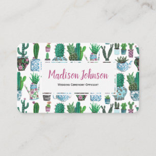 Watercolour Cactus Monogram Business Cards