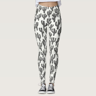 Watercolour Cactus Pattern - Black Leggings
