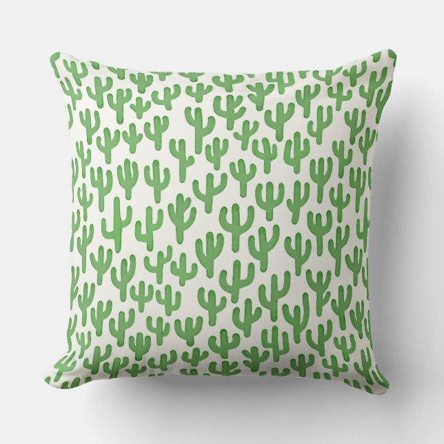 Watercolour Cactus Pattern - Green Cushion (Front)