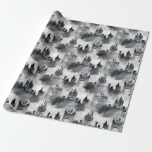 Watercolour Castles Wrapping Paper - black & white