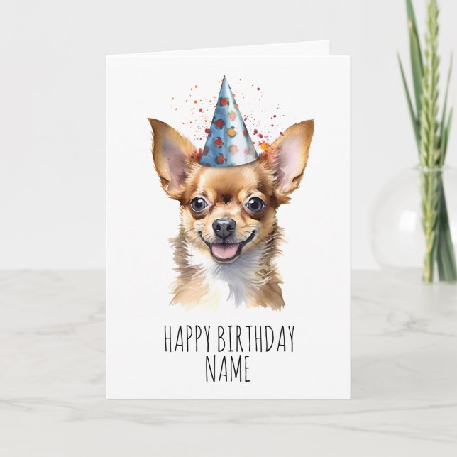 Watercolour Chihuahua Birthday Card (Front)