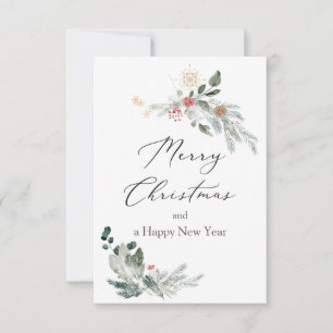 Watercolour Christmas Greenery Flat Card