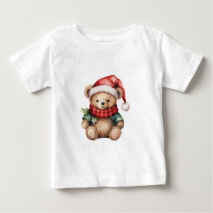 Watercolour Christmas Teddy Bear Baby T-Shirt