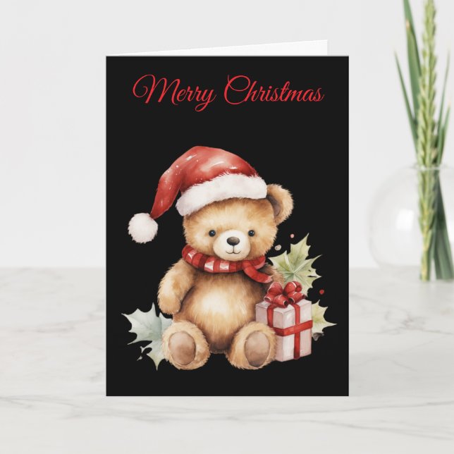 Watercolour Christmas Teddy Bear Holiday Card (Front)