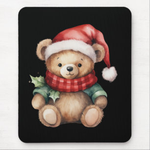 Watercolour Christmas Teddy Bear Mouse Pad