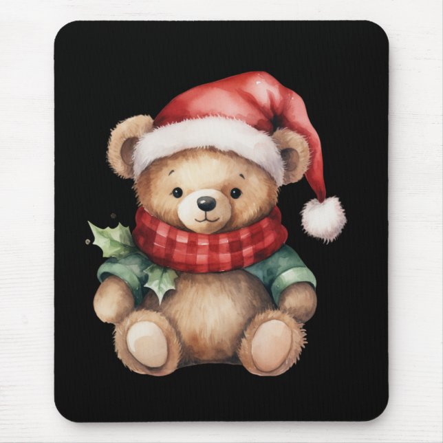 Watercolour Christmas Teddy Bear Mouse Pad (Front)