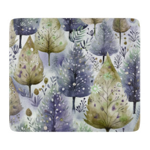 Watercolour Christmas Tree Purple Green Mix. Cutting Board
