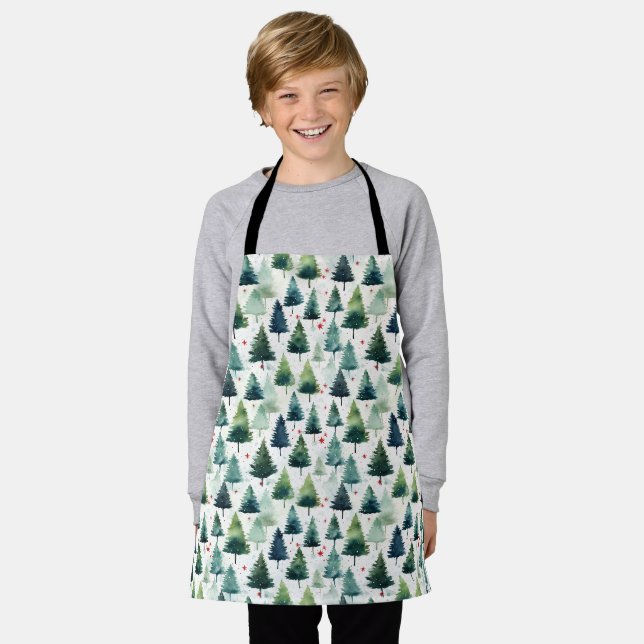 Watercolour Christmas Tree Seamless Pattern. Apron (Worn)