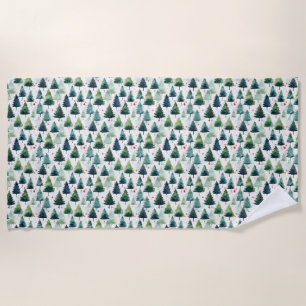 Watercolour Christmas Tree Seamless Pattern. Beach Towel