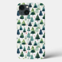 Watercolour Christmas Tree Seamless Pattern.