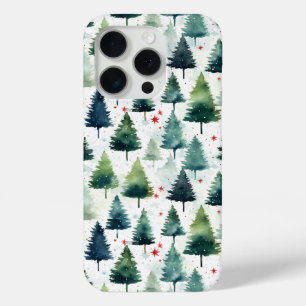 Watercolour Christmas Tree Seamless Pattern. iPhone 15 Pro Case