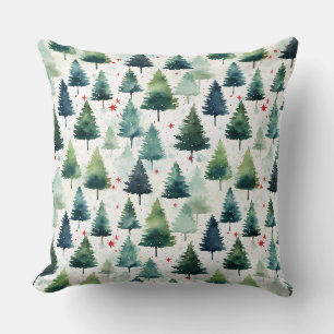 Watercolour Christmas Tree Seamless Pattern. Cushion