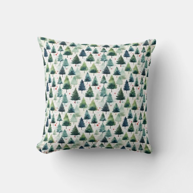 Watercolour Christmas Tree Seamless Pattern. Cushion (Front)