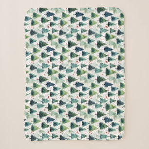 Watercolour Christmas Tree Seamless Pattern. Sherpa Blanket