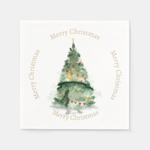Watercolour Christmas Tree with Christmas greeting Napkin
