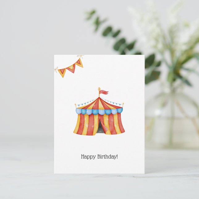 Watercolour Circus Tent Carnival Happy Birthday Postcard (Standing Front)