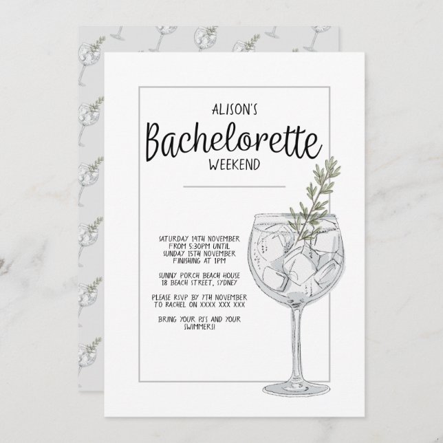 Watercolour Cocktail Themed Bachelorette Party Invitation (Front/Back)