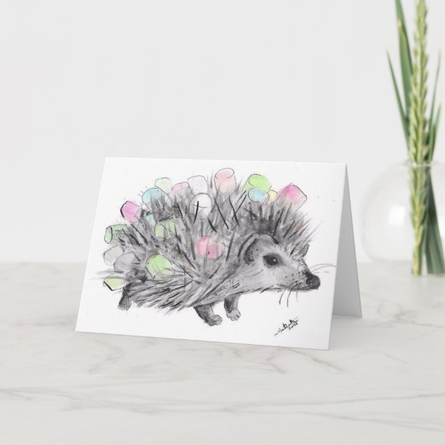 WATERCOLOUR CONTEMPORARY GREETING hedgehog CARD (Front)