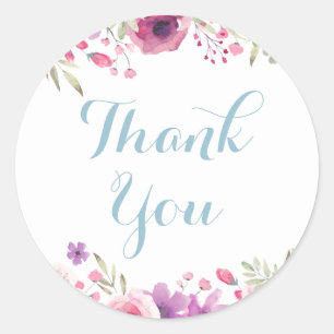 Watercolour Country Roses Thank You Classic Round Sticker