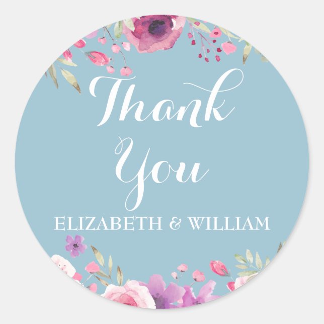 Watercolour Country Roses Thank You Classic Round Sticker (Front)