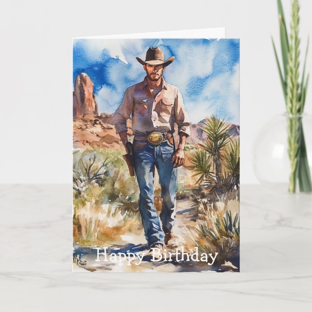 Watercolour Cowboy in Desert Card (Front)