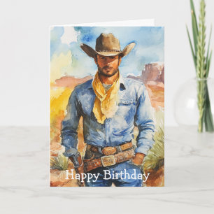 Watercolour Cowboy in Desert Card