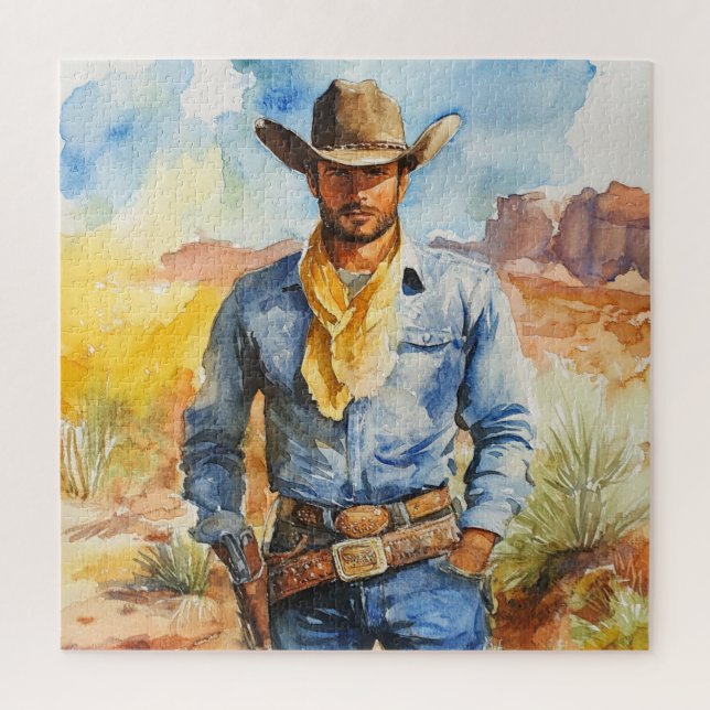 Watercolour Cowboy in Desert Jigsaw Puzzle (Vertical)