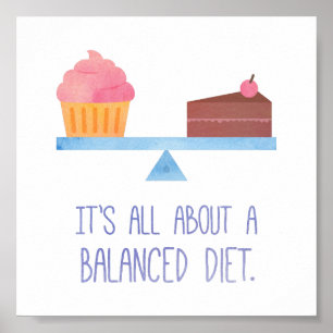 Watercolour Cupcake Balanced Diet Food Humour Poster