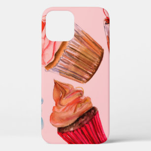 Watercolour cupcakes seamless background pattern, iPhone 12 case