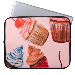 Watercolour cupcakes seamless background pattern, laptop sleeve