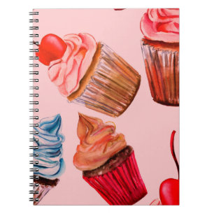 Watercolour cupcakes seamless background pattern, notebook