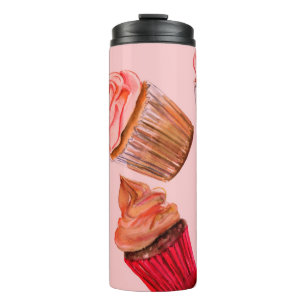 Watercolour cupcakes seamless background pattern, thermal tumbler