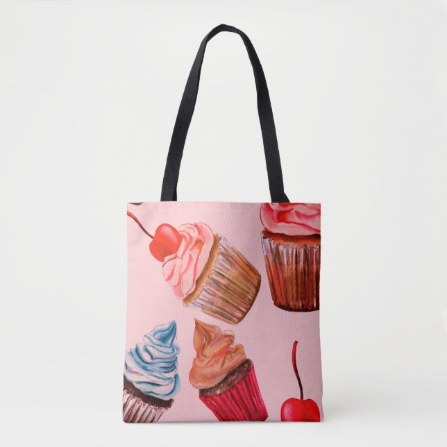 Watercolour cupcakes seamless background pattern,  tote bag (Front)