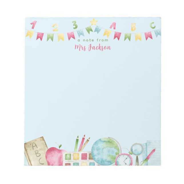 Watercolour Custom Name Teacher Appreciation  Notepad (Front)
