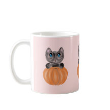 Watercolour Cute Cat and Pumpkin Mug