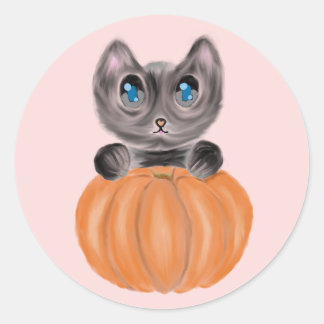Watercolour Cute Cat and Pumpkin Sticker
