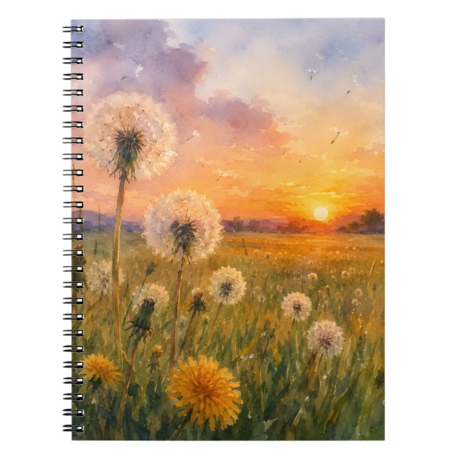Watercolour Dandelions at Sunset Meadow Landscape  Notebook (Front)