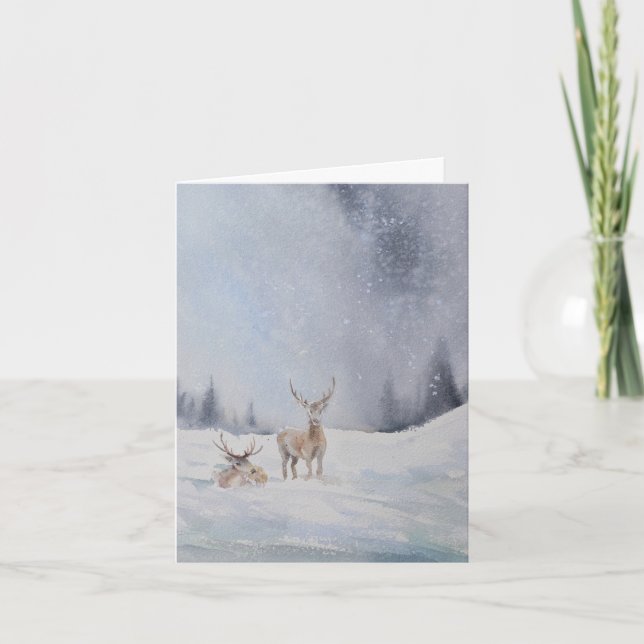 Watercolour Deer Christmas Card (Front)