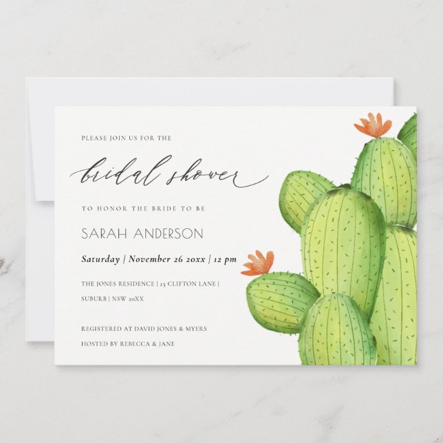 WATERCOLOUR DESERT CACTUS FLOWER  BRIDAL SHOWER INVITATION (Front)