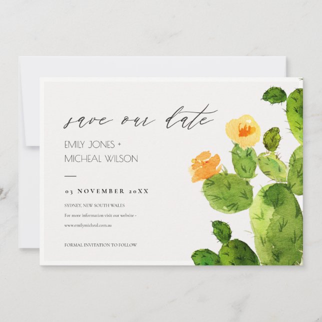 WATERCOLOUR DESERT CACTUS FLOWER  SAVE THE DATE (Front)