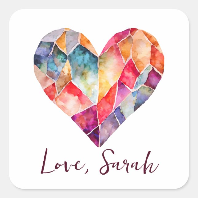 Watercolour diamond heart for a lovely  square sticker (Front)