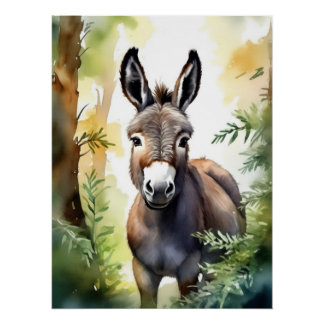 Watercolour Donkey Poster