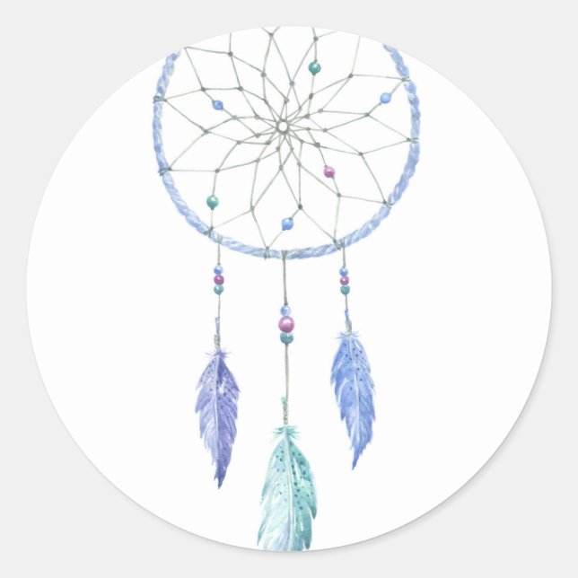 Watercolour Dreamcatcher with 3 Feathers Classic Round Sticker (Front)