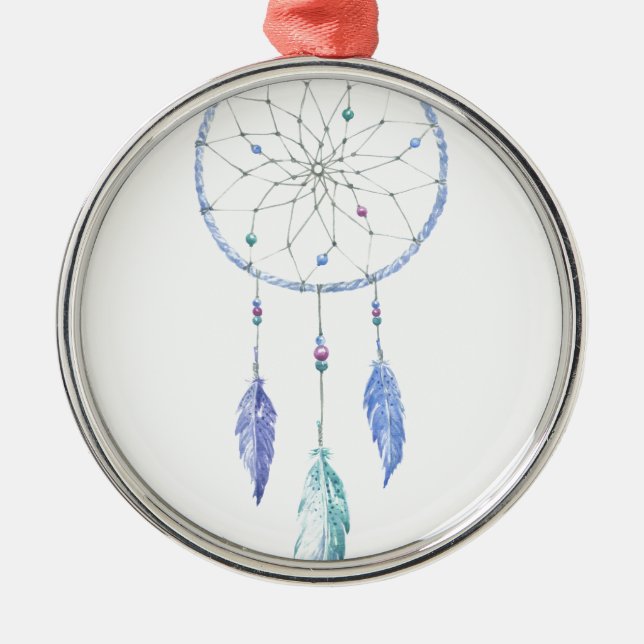 Watercolour Dreamcatcher with 3 Feathers Metal Tree Decoration (Front)