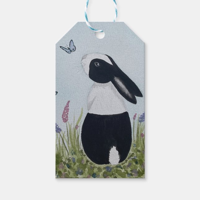 Watercolour Dutch Bunny Rabbit Gift Tags (Front)