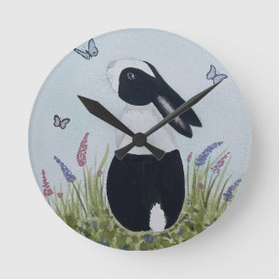 Watercolour Dutch Bunny Rabbit Round Clock