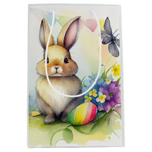 Watercolour Easter bunny with easter eggs Medium Gift Bag